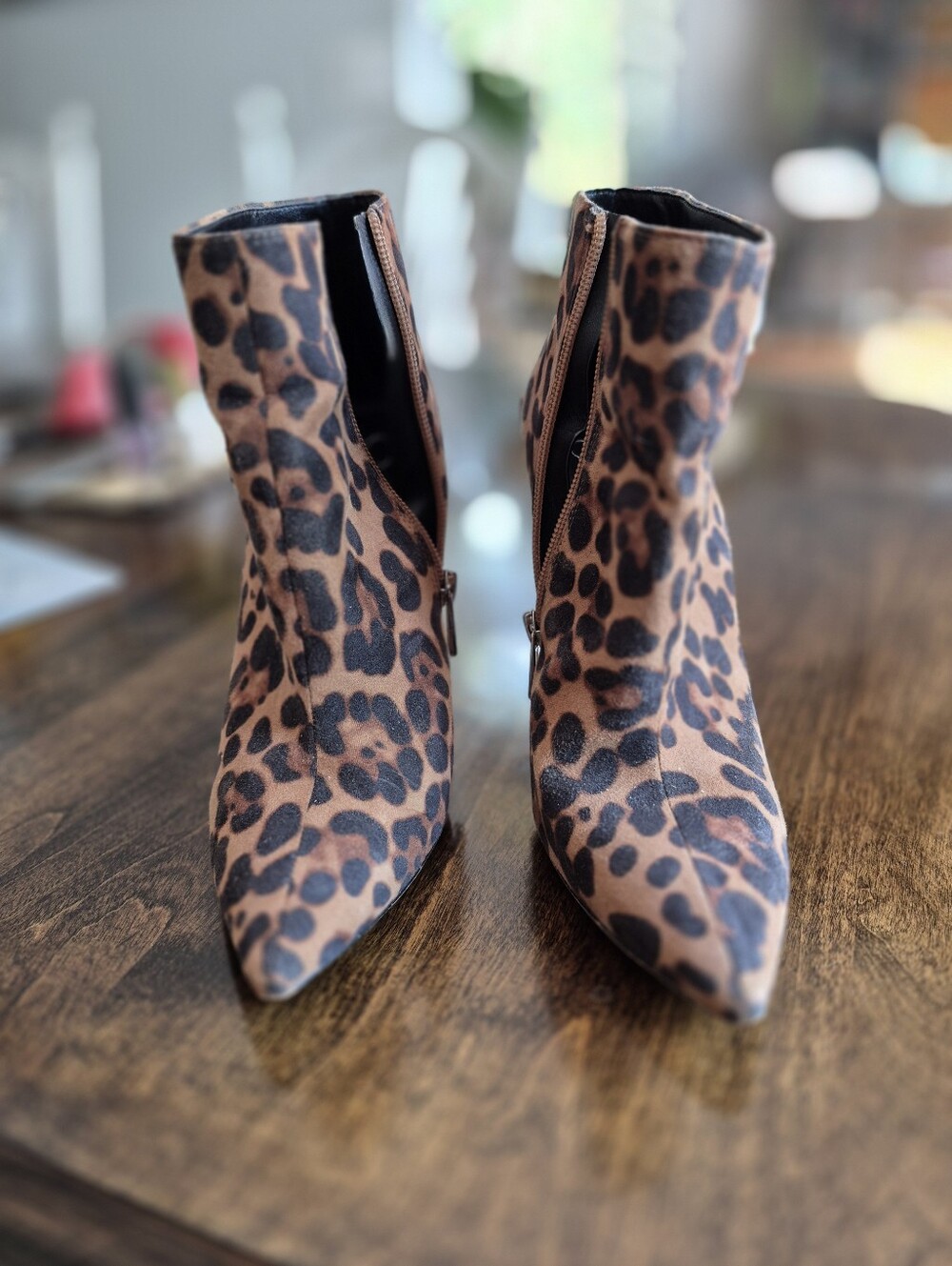 Jessica Simpson Leopard Print Pointed Toe Stiletto Ankle Boots - Brown 7.5